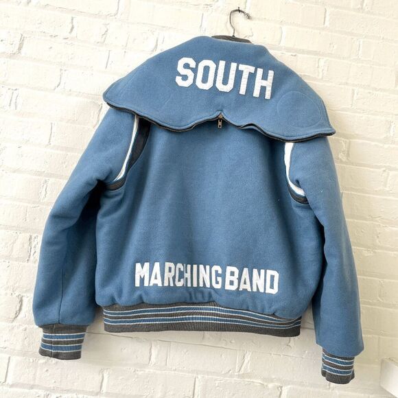 Unisex Holloway Varsity Jacket Heavy Wool Leather Accents Hood L/XL, 90s Vintage - Picture 2 of 12